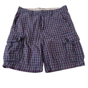 American Eagle Cargo Shorts Men’s Size 33 Waist Red Plaid Cotton Classic Length